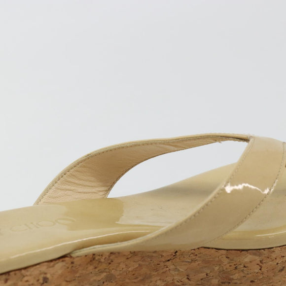 Jimmy Choo Kork-Wedge-Sandalen Lackleder Beige Auth 174633A