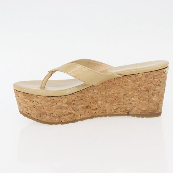 Jimmy Choo Cork Wedge Sandals Patent leather Beige Auth 174633A