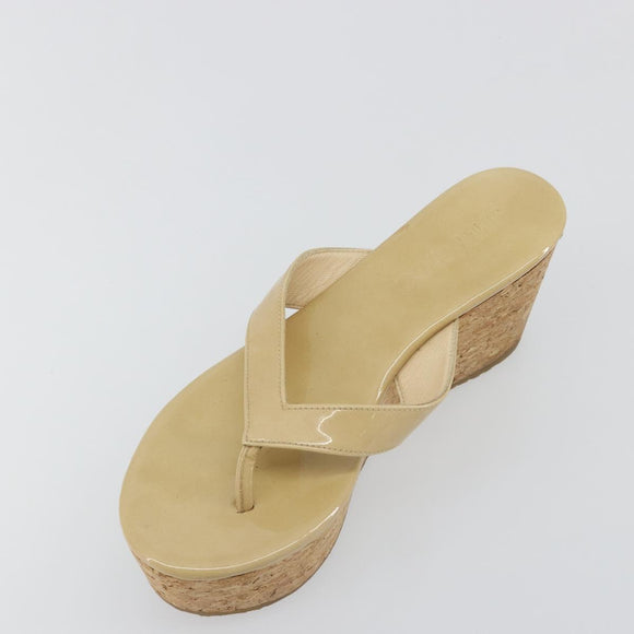 Jimmy Choo Kork-Wedge-Sandalen Lackleder Beige Auth 174633A