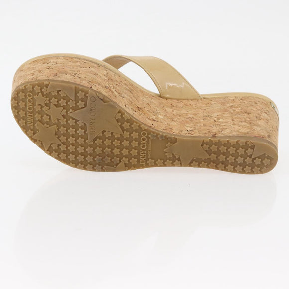 Jimmy Choo Cork Wedge Sandals Patent leather Beige Auth 174633A