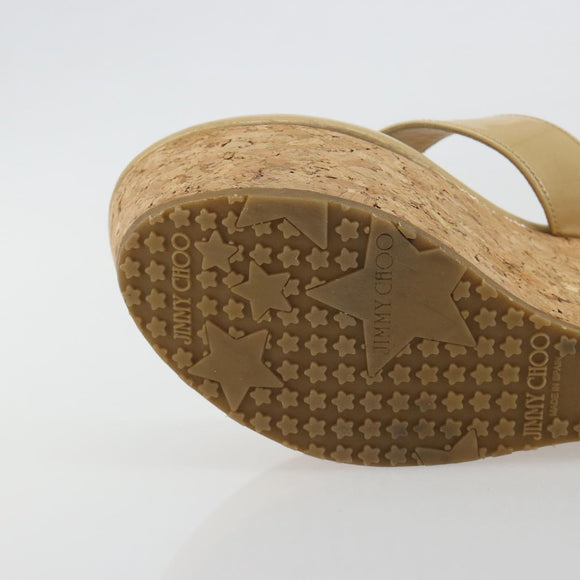 Jimmy Choo Kork-Wedge-Sandalen Lackleder Beige Auth 174633A