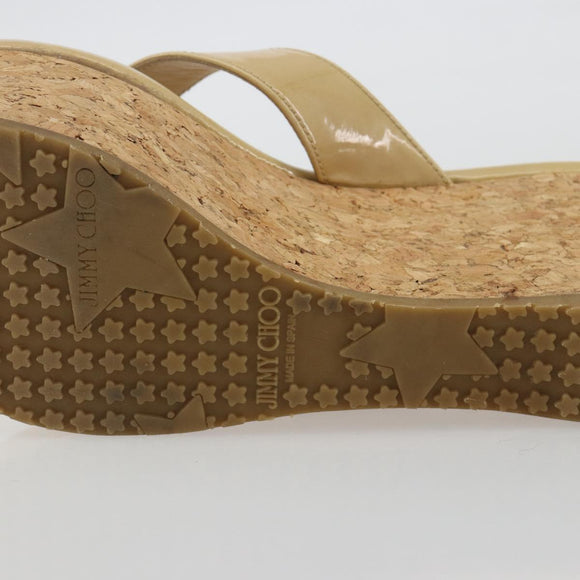 Jimmy Choo Kork-Wedge-Sandalen Lackleder Beige Auth 174633A