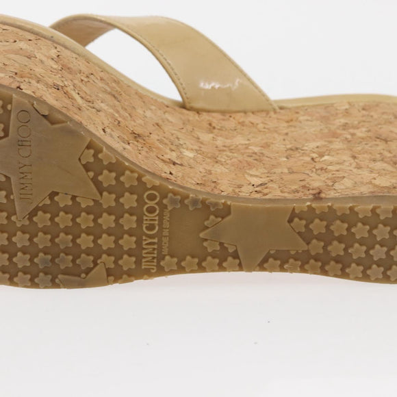 Jimmy Choo Cork Wedge Sandals Patent leather Beige Auth 174633A