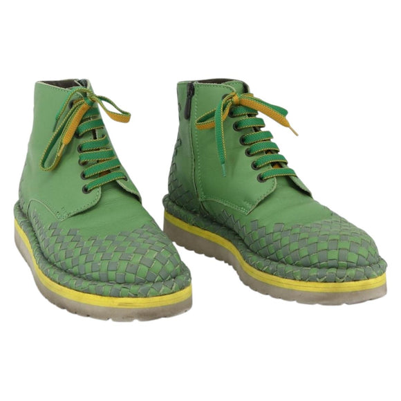BOTTEGA VENETA INTRECCIATO Mid Cut Sneakers Leather Green Auth 174635A