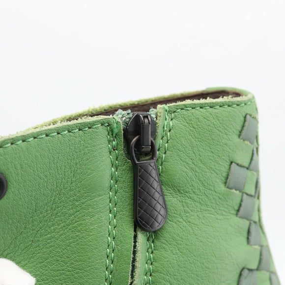 BOTTEGA VENETA INTRECCIATO Mid Cut Sneakers Leather Green Auth 174635A