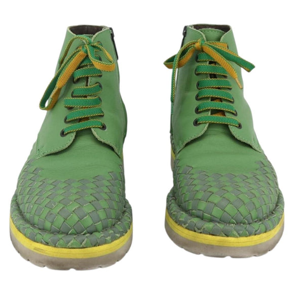 BOTTEGA VENETA INTRECCIATO Mid Cut Sneakers Leather Green Auth 174635A