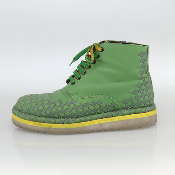 BOTTEGA VENETA INTRECCIATO Mid Cut Sneakers Leather Green Auth 174635A