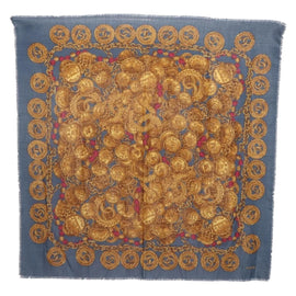 CHANEL Scarf Wool Silk Navy CC Auth 174639A