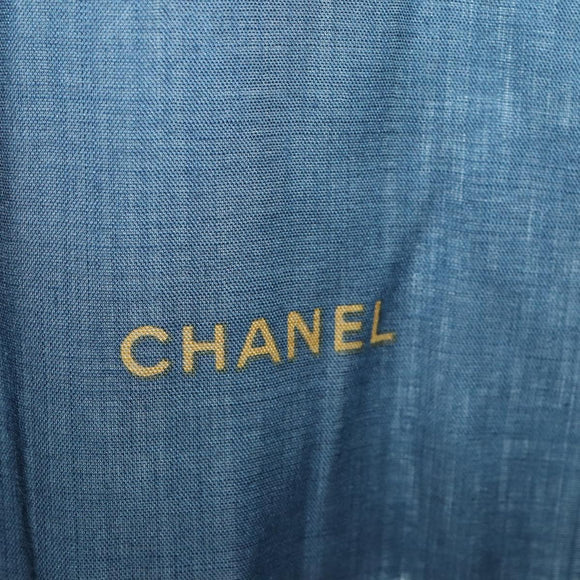 CHANEL Scarf Wool Silk Navy CC Auth 174639A