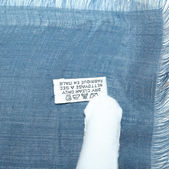 CHANEL Scarf Wool Silk Navy CC Auth 174639A