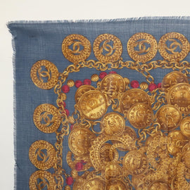 CHANEL Scarf Wool Silk Navy CC Auth 174639A - 0