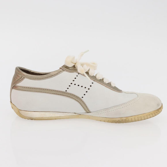 HERMES Sneakers Leather White Auth 174640A