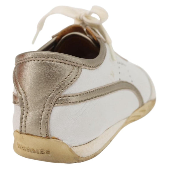 HERMES Sneakers Leather White Auth 174640A
