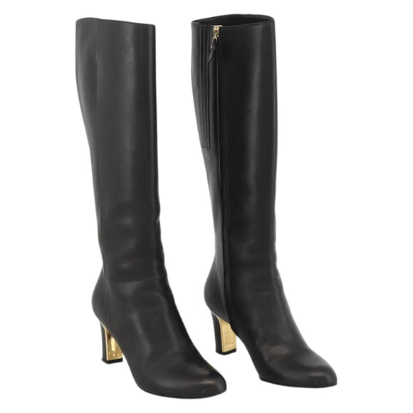Salvatore Ferragamo Knee High Boots Leather 5 1/2 Black Auth 174646A