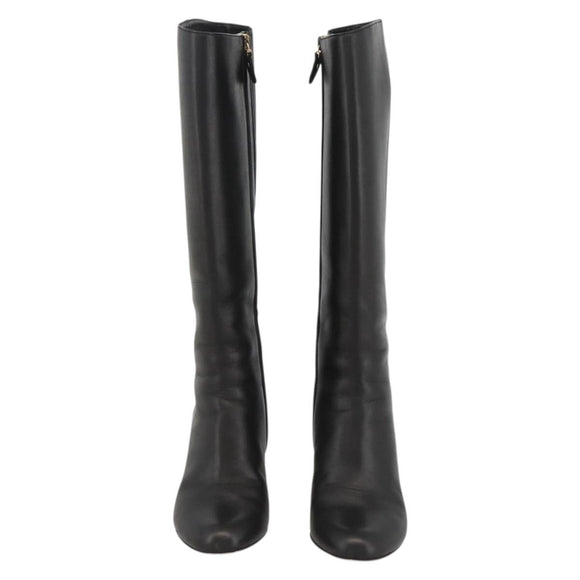 Salvatore Ferragamo Knee High Boots Leather 5 1/2 Black Auth 174646A