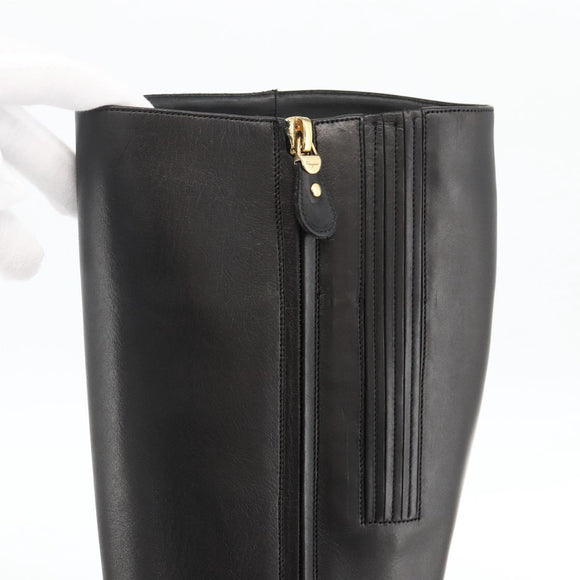 Salvatore Ferragamo Knee High Boots Leather 5 1/2 Black Auth 174646A