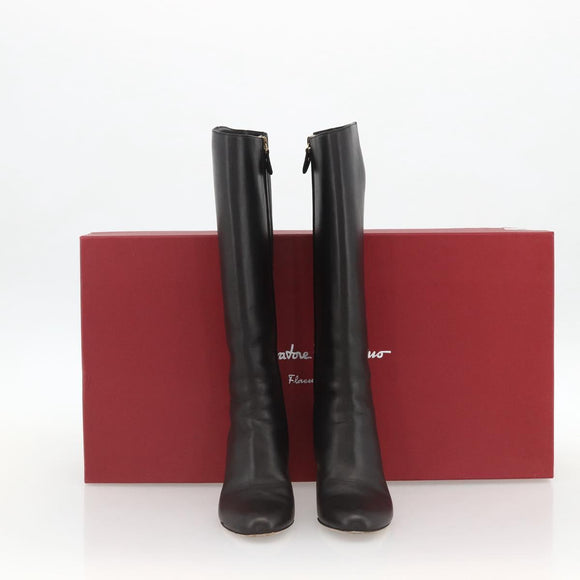 Salvatore Ferragamo Knee High Boots Leather 5 1/2 Black Auth 174646A