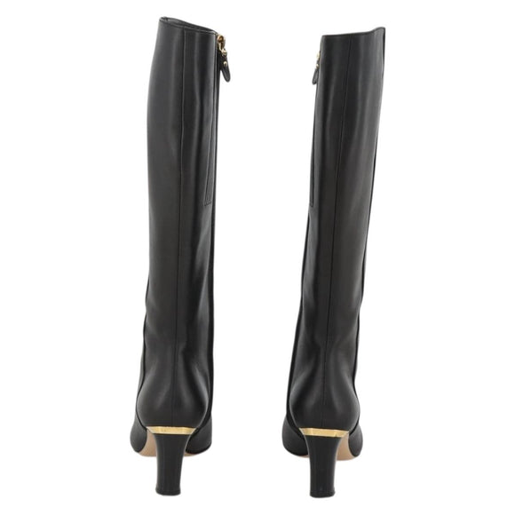 Salvatore Ferragamo Knee High Boots Leather 5 1/2 Black Auth 174646A