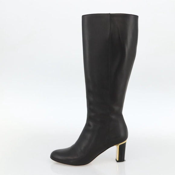 Salvatore Ferragamo Knee High Boots Leather 5 1/2 Black Auth 174646A