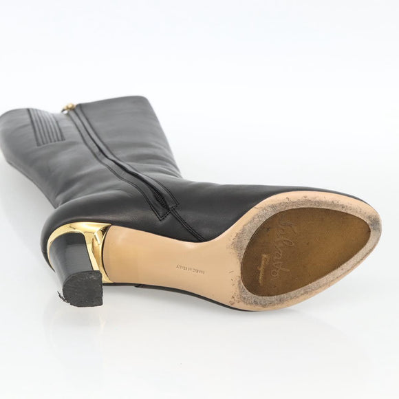 Salvatore Ferragamo Knee High Boots Leather 5 1/2 Black Auth 174646A