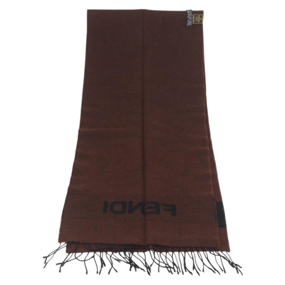 FENDI Scarf Wool Brown Auth 174661