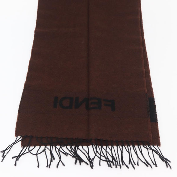FENDI Scarf Wool Brown Auth 174661