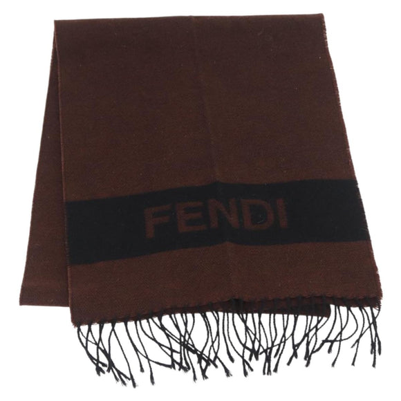 FENDI Scarf Wool Brown Auth 174661