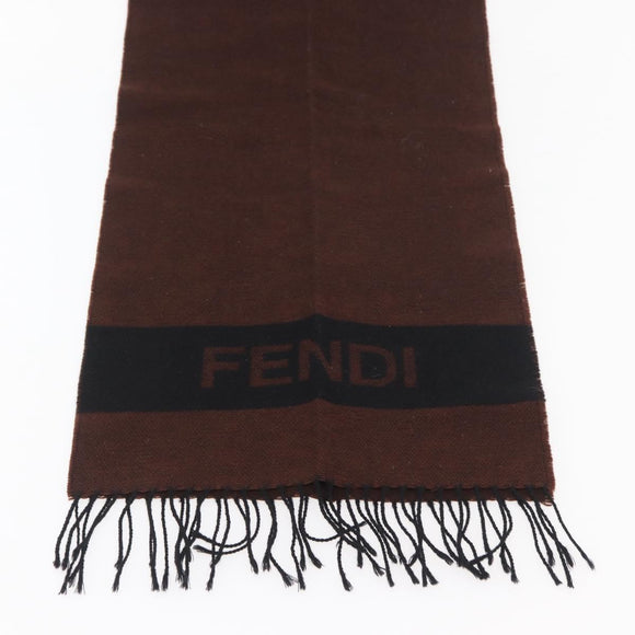 FENDI Scarf Wool Brown Auth 174661