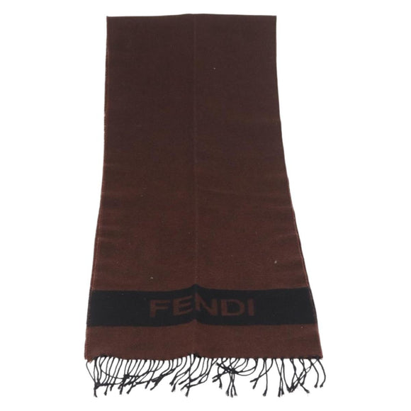 FENDI Scarf Wool Brown Auth 174661