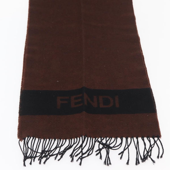 FENDI Scarf Wool Brown Auth 174661