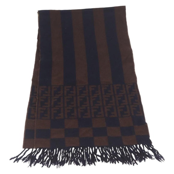 FENDI Zucca Scarf Wool Brown Auth 174662