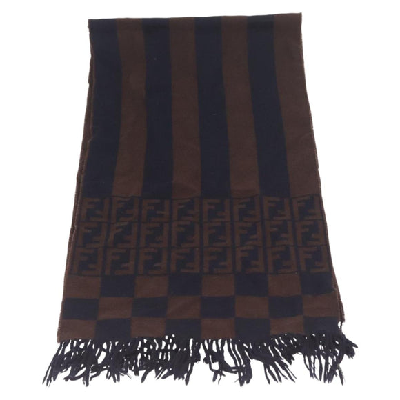 FENDI Zucca Scarf Wool Brown Auth 174662