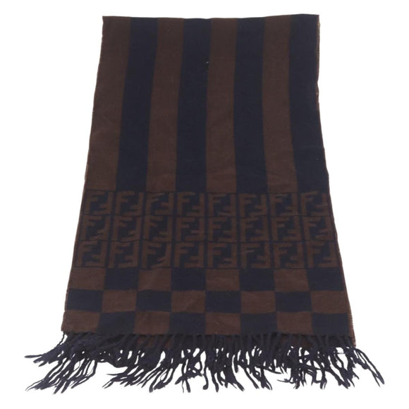 FENDI Zucca Scarf Wool Brown Auth 174662