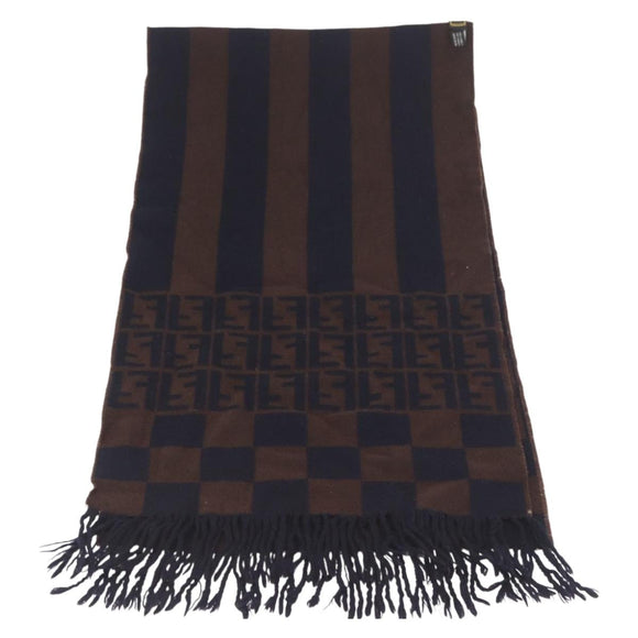 FENDI Zucca Scarf Wool Brown Auth 174662
