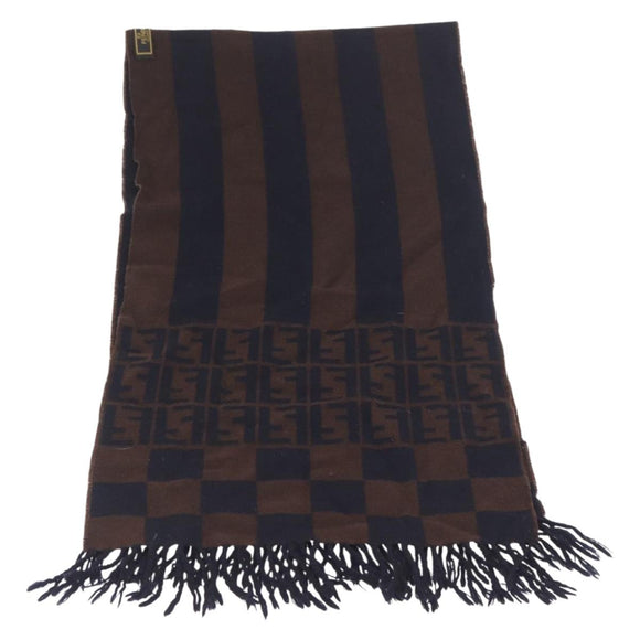 FENDI Zucca Scarf Wool Brown Auth 174662