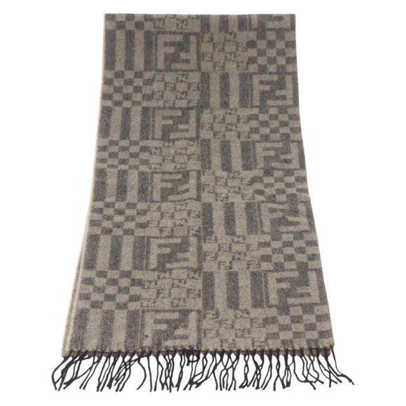 FENDI Scarf Wool Gray Auth 174668