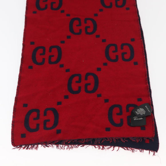 GUCCI GG Jacquard Scarf Wool Navy Red Auth 174669A