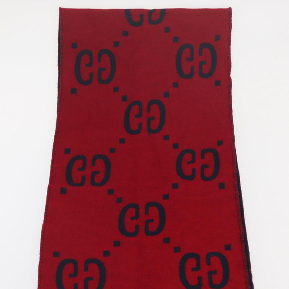 GUCCI GG Jacquard Scarf Wool Navy Red Auth 174669A