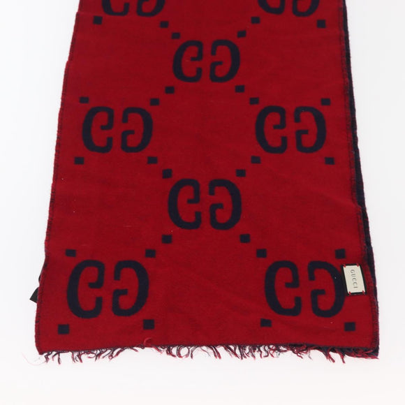 GUCCI GG Jacquard Scarf Wool Navy Red Auth 174669A