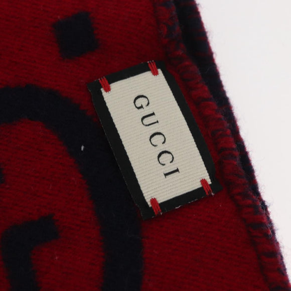 GUCCI GG Jacquard Scarf Wool Navy Red Auth 174669A