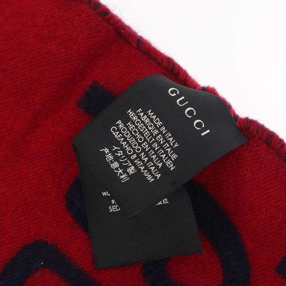 GUCCI GG Jacquard Scarf Wool Navy Red Auth 174669A