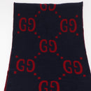 GUCCI GG Jacquard Scarf Wool Navy Red Auth 174669A-3