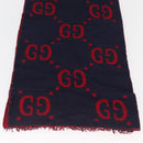 GUCCI GG Jacquard Scarf Wool Navy Red Auth 174669A-4