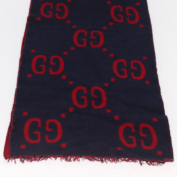 GUCCI GG Jacquard Scarf Wool Navy Red Auth 174669A