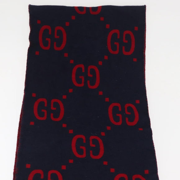 GUCCI GG Jacquard Scarf Wool Navy Red Auth 174669A