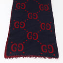 GUCCI GG Jacquard Scarf Wool Navy Red Auth 174669A-7