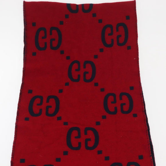 GUCCI GG Jacquard Scarf Wool Navy Red Auth 174669A