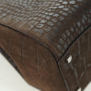Salvatore Ferragamo Gancini Hand Bag Leather Brown Gold Auth 174673A-9