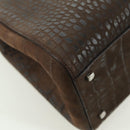 Salvatore Ferragamo Gancini Hand Bag Leather Brown Gold Auth 174673A-15
