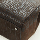 Salvatore Ferragamo Gancini Hand Bag Leather Brown Gold Auth 174673A-16